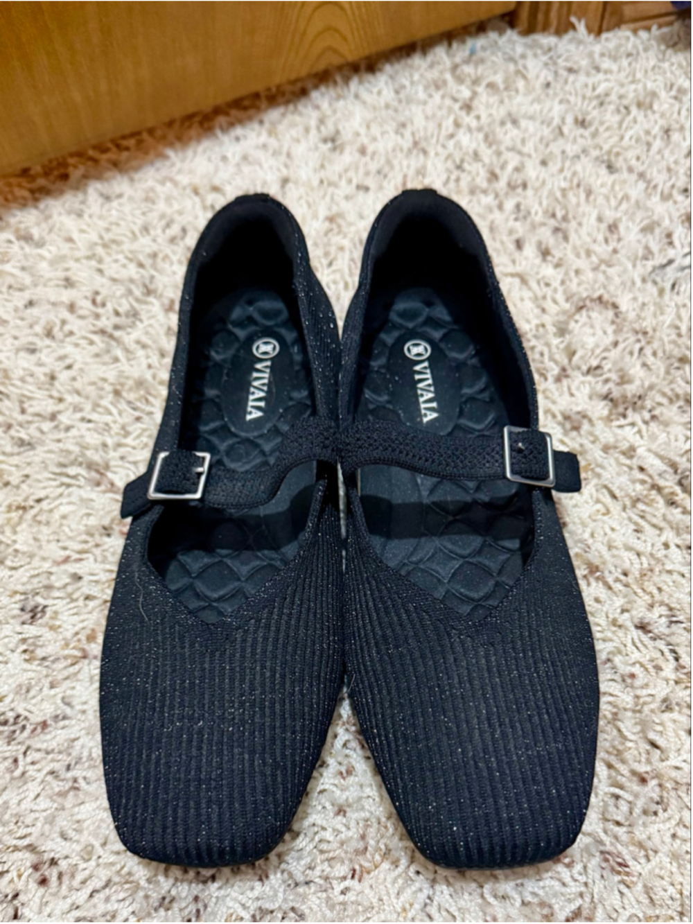 NWOB Vivaia Black Shimmer Margot Mary Jane Flats Size 9/39.5